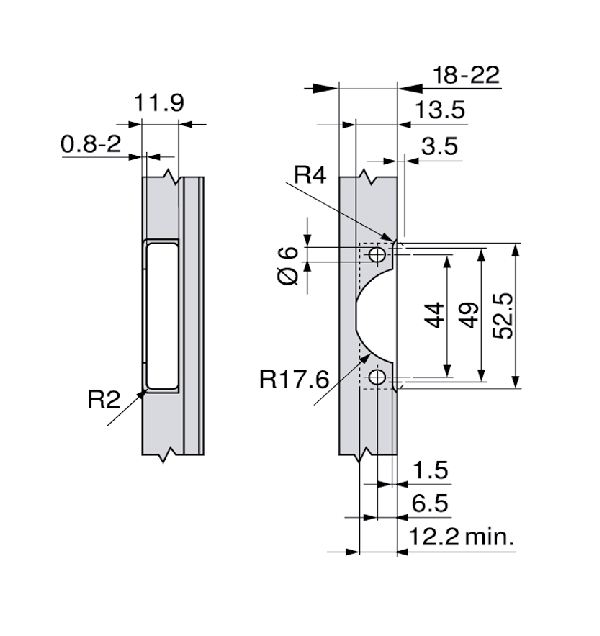 Bisagra CLIP top BLUMOTION 95° para marcos angostos, con muelle, para atornillar (cubrimiento total)