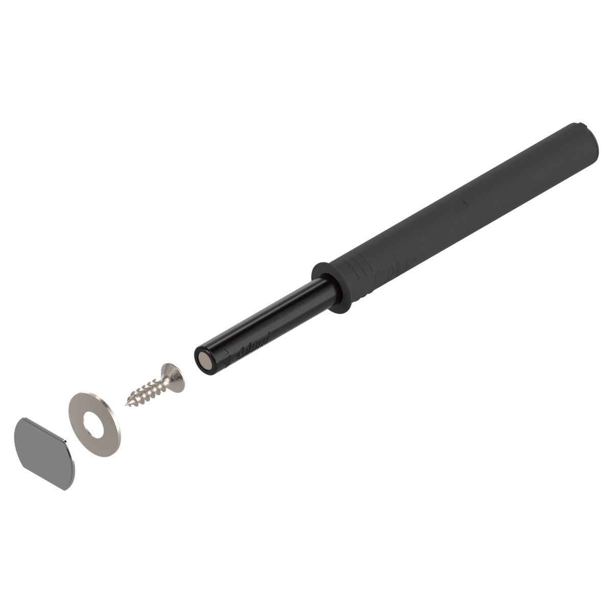 TIP-ON para puertas versión larga con placa para pegar y atornillar, longitud 76 mm, color negro carbón mate