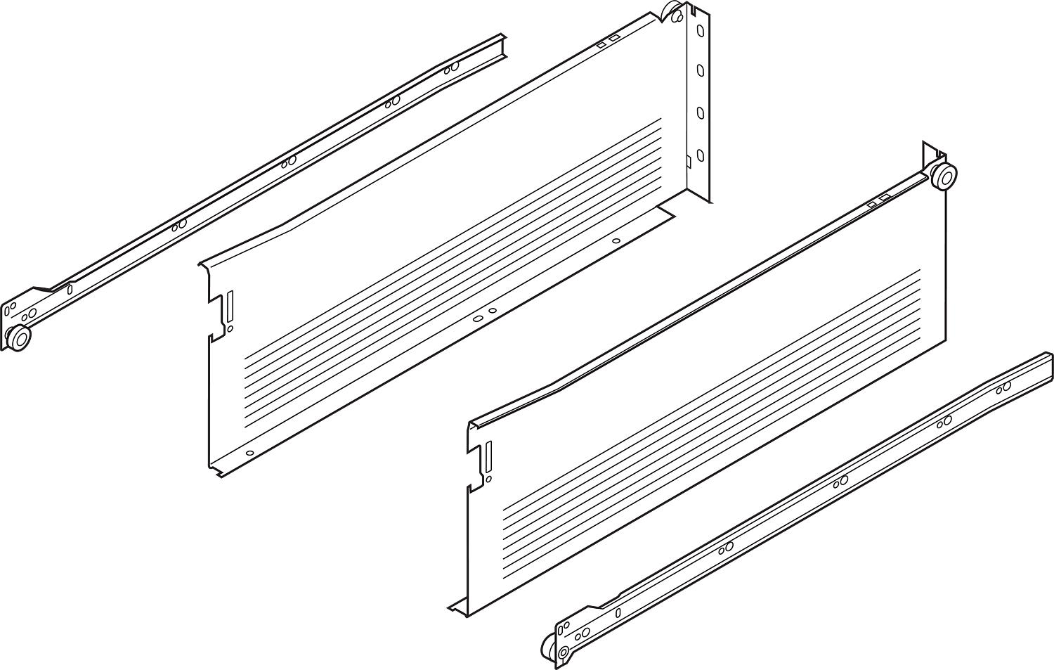 Juego de costados y correderas METABOX, altura H, longitud 500 mm, blanco nieve