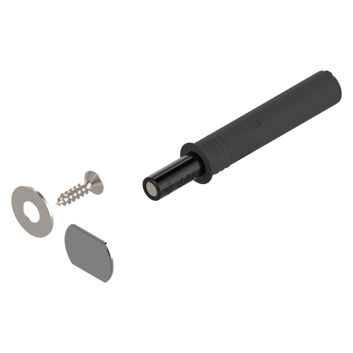 TIP-ON para puertas versión corta con placa para pegar y atornillar, color negro carbón mate