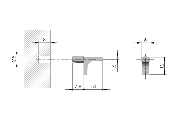 Soporte para entrepaño K-LINE, perno de 5 mm de diámetro