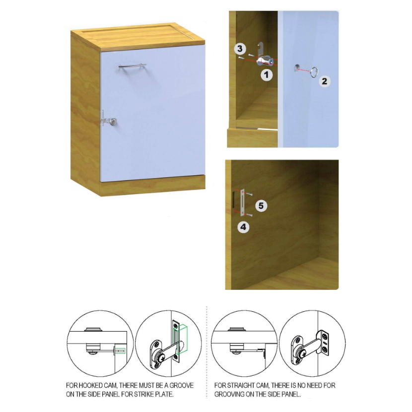 Cerradura con gancho recto, acabado níquel