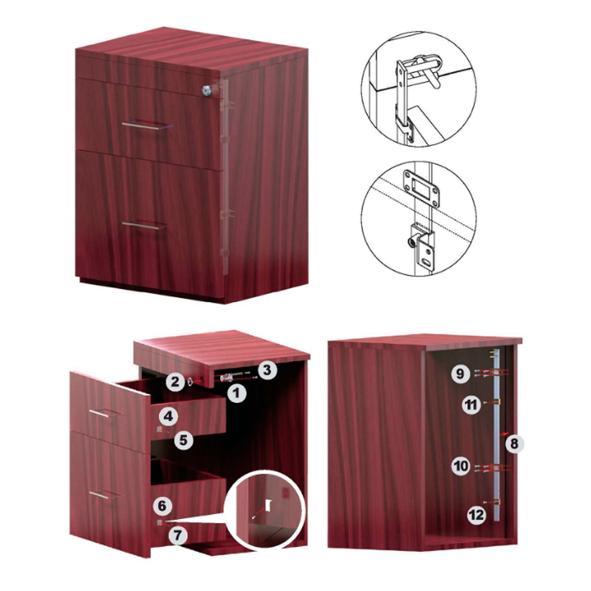 Cerradura frontal para 3 cajones con varilla y accesorios