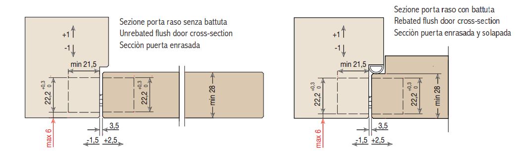 Bisagra oculta URBAN 1430 para puerta de comunicación, capacidad de carga 40 kg por par