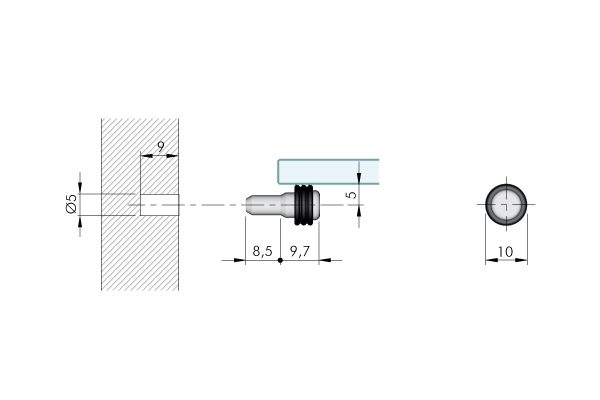 Soporte para entrepaño OR, aplicación cristal o madera, perno de 5 mm Ø