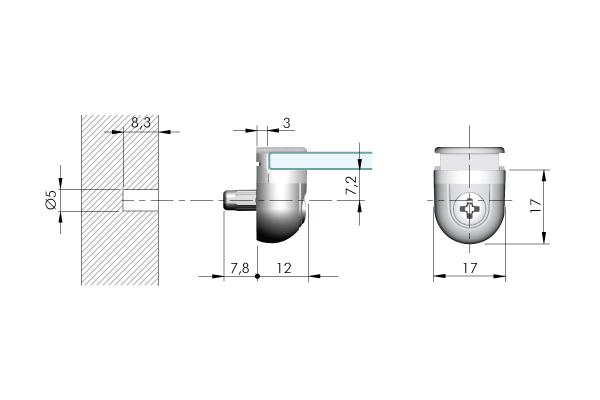 Soporte para vidrio PEKI, para vidrios de 4 a 10 mm