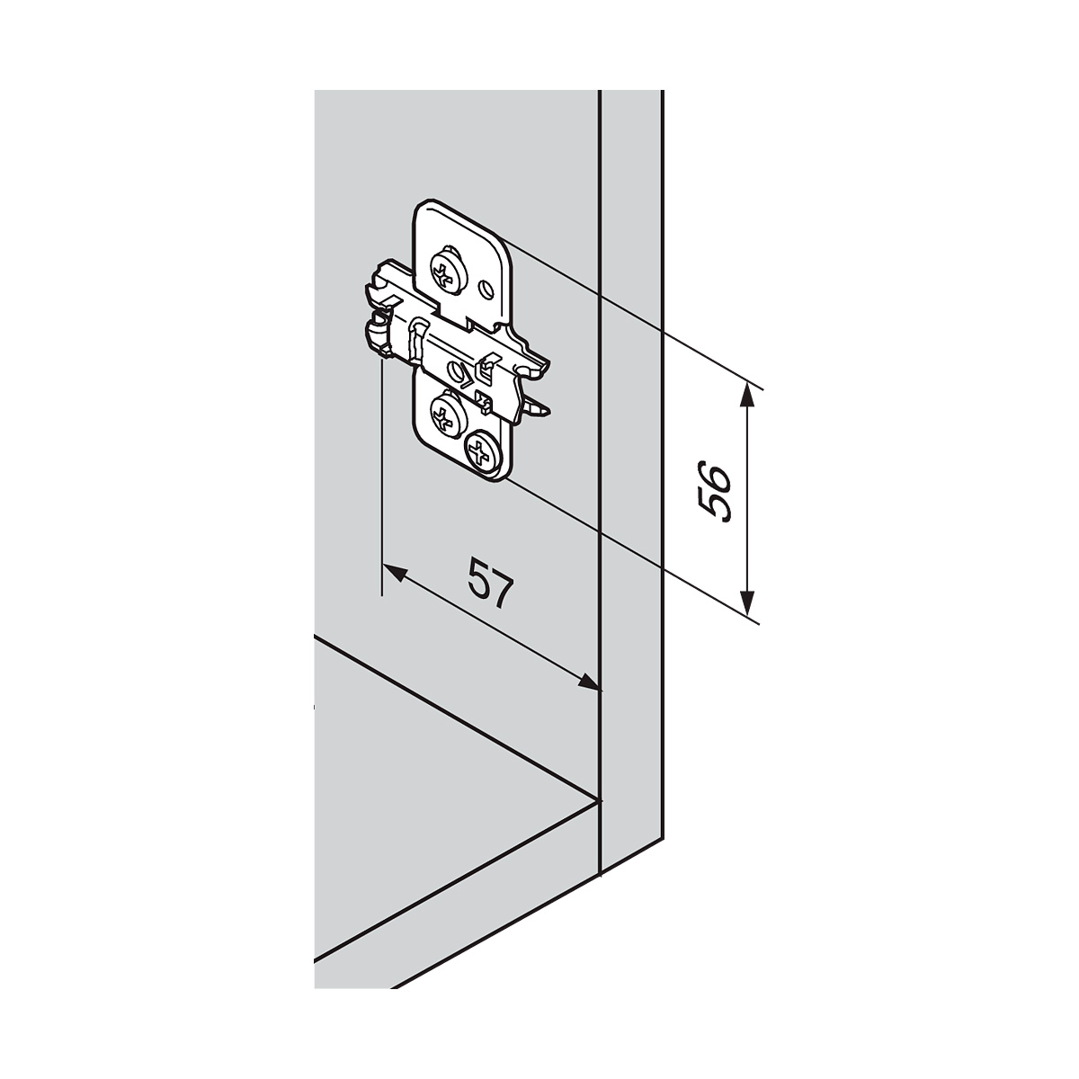 Placa de montaje en cruz para bisagra CLIP, altura 0mm, taquete expansivo de 5mm, ajuste excéntrico