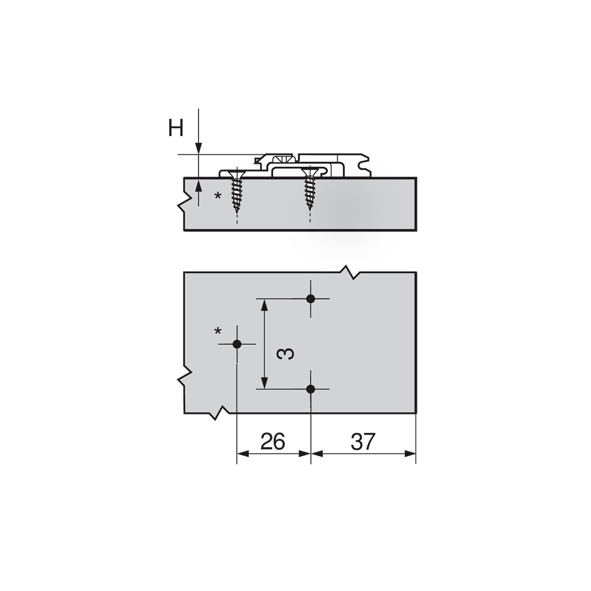 Base en cruz, para bisagra CLIP top, altura 9 mm, para atornillar con ajuste excéntrico