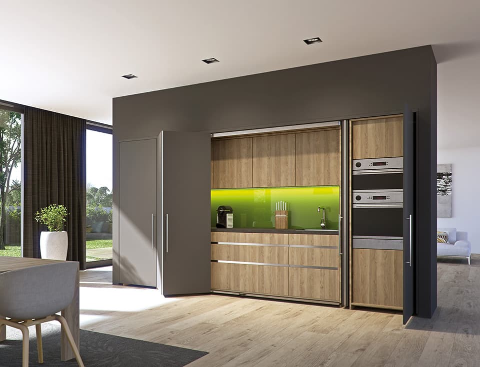 Sistema corredizo CONCEPTA para puertas de madera abatibles e insertables