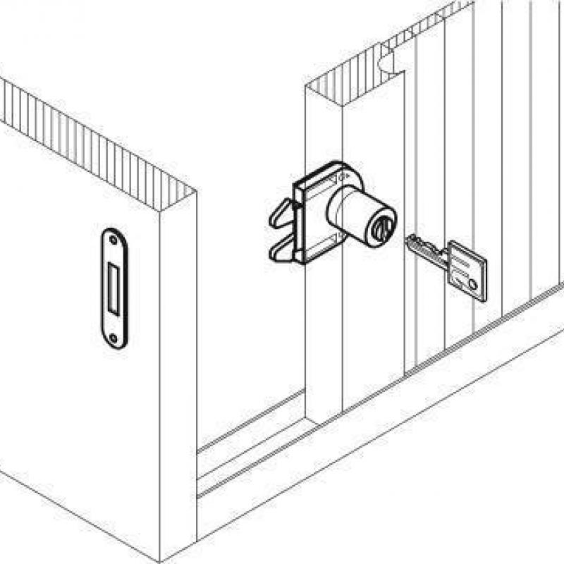 Cerradura para puerta de cortina vertical acabado US14 con base negra