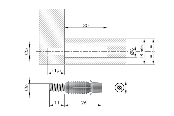 Perno Permanente PAD de largo 35 mm x Ø 9.3 mm para  paneles de 18mm, color verde