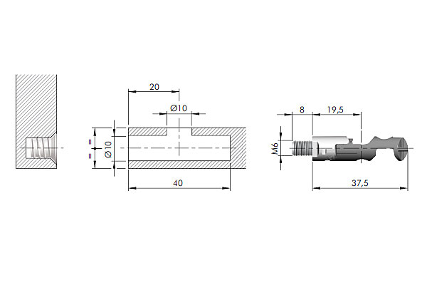 Sistema de unión TARGET  J10 con tornillo M6 para conexión de paneles y armado de muebles