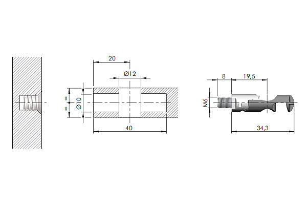 Sistema de unión TARGET J12 con tornillo M6 para conexión de paneles y armado de paneles