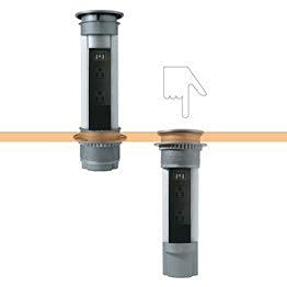 Multicontacto de torre PUSH ELITE, con 2 enchufes, 1 USB dúplex de carga, acabado inox mate