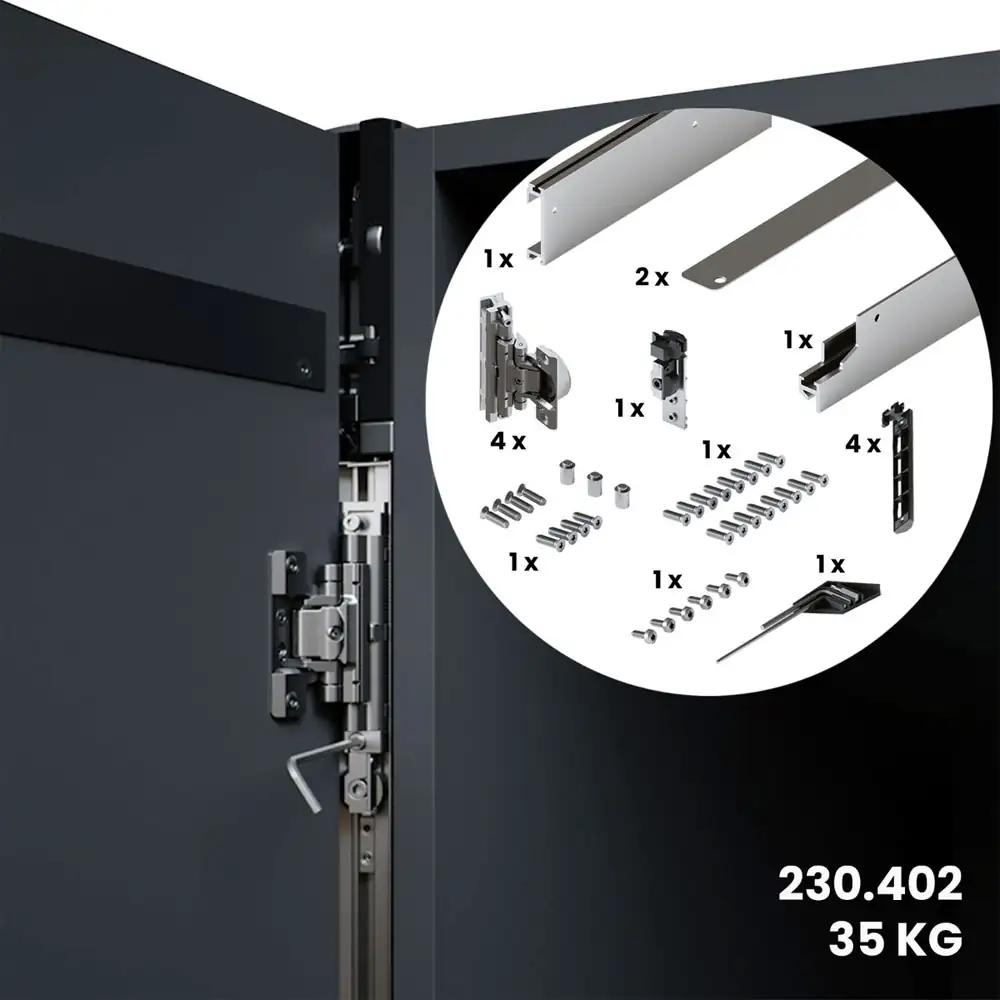 Kit Sistema corredizo CONCEPTA 3 PULL capacidad de carga 35kg, para puertas de madera abatibles e insertables con jaladera, izquierdo