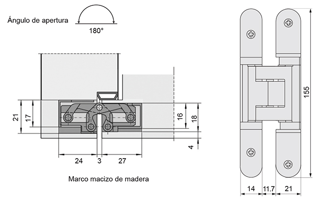 Bisagra oculta TECTUS 240 3D para puerta de comunicación capacidad de carga 60 kg por par, negro mate