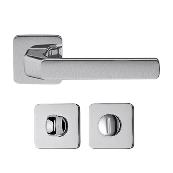 Set de Manijas Mandelli, modelo FENIX para recámara o baño, diseñado por Piet Billekens, acabado cromo satinado