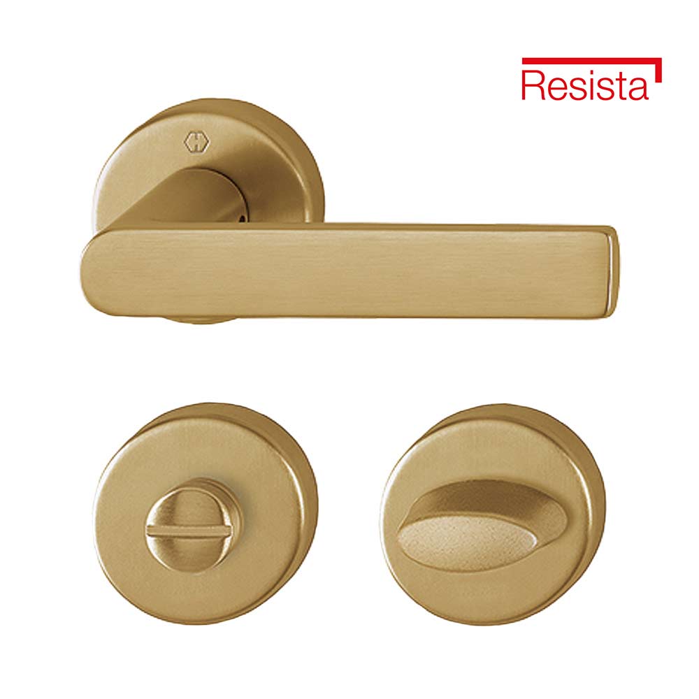 Manijas LOS ANGELES Resista® para baño, para espesor de 38-47mm, acabado latón satinado