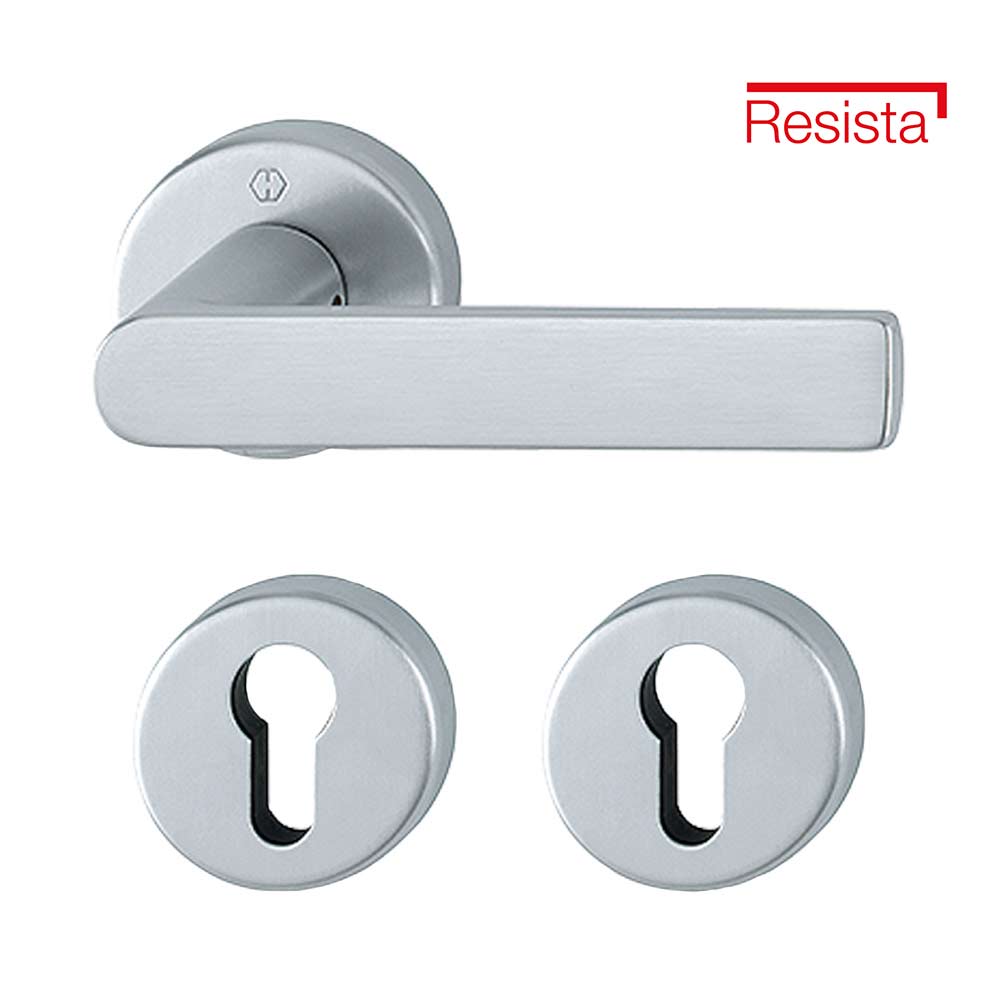 Manijas LOS ANGELES Resista® para recámara, para espesor de 62-74mm, acabado cromo satinado