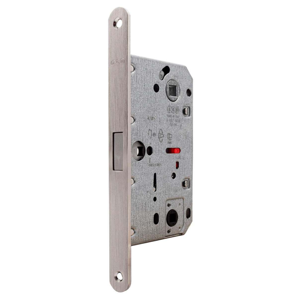 Cerradura Magnética para puerta de baño, modelo POLARIS 2XT, acabado niquelado satinado