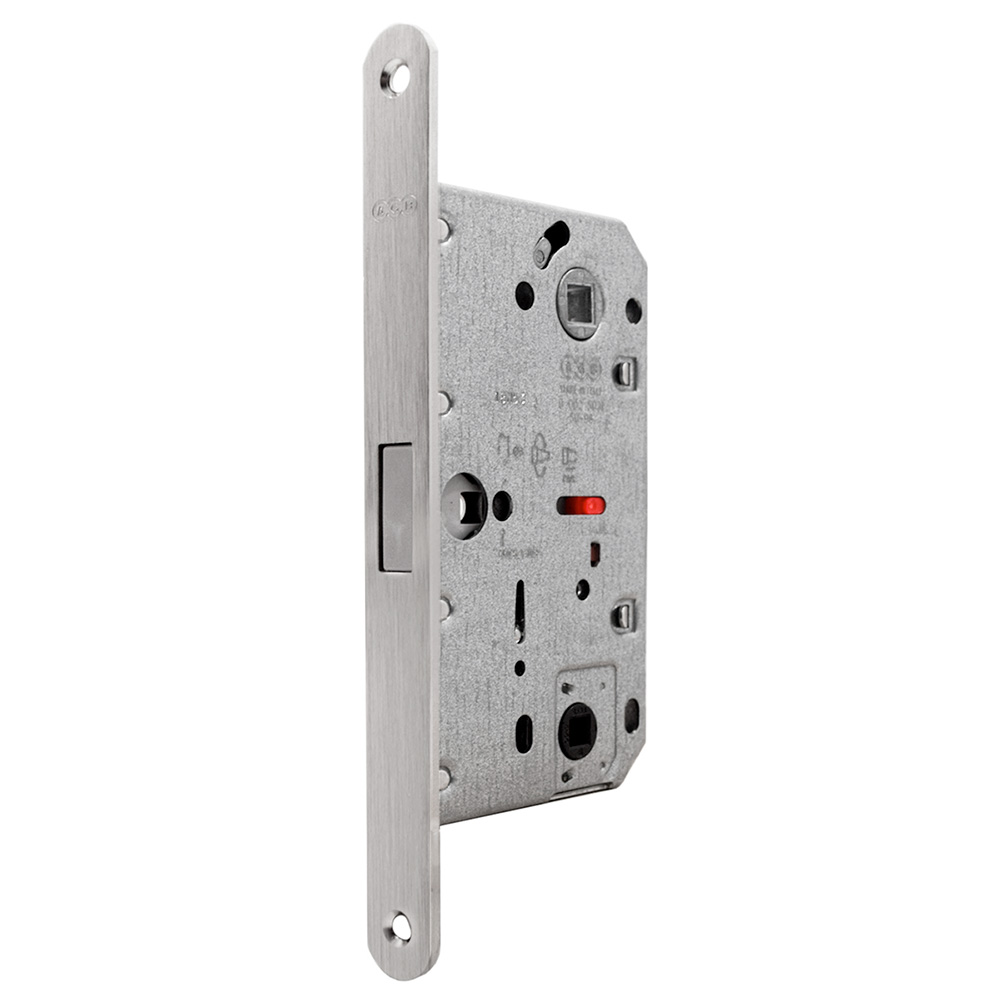 Set de manija NEW YORK y cerradura POLARIS para puerta de baño, acabado inox mate