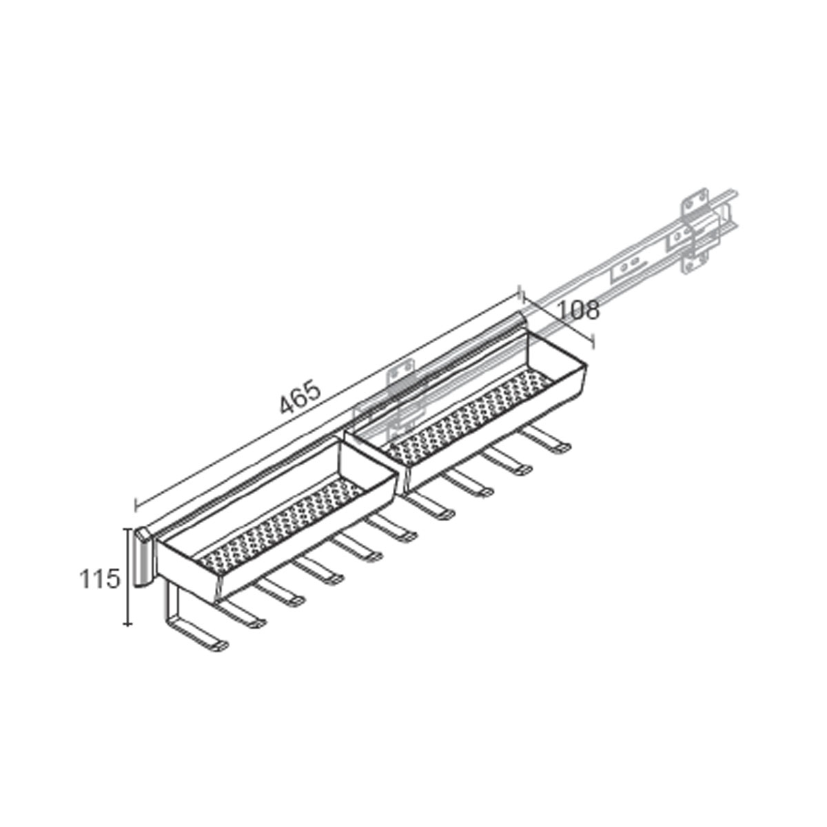 Corbatero extraíble PESOLO con 2 charolas y 10 ganchos, medidas 465 x 115 x 108 mm