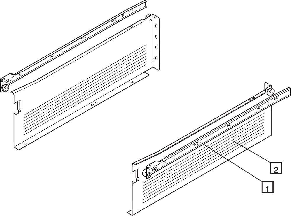 Juego de costados y correderas METABOX, altura H, longitud 500mm, gris oscuro