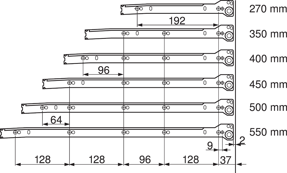 Juego de costados y correderas METABOX, altura M, 400mm, gris