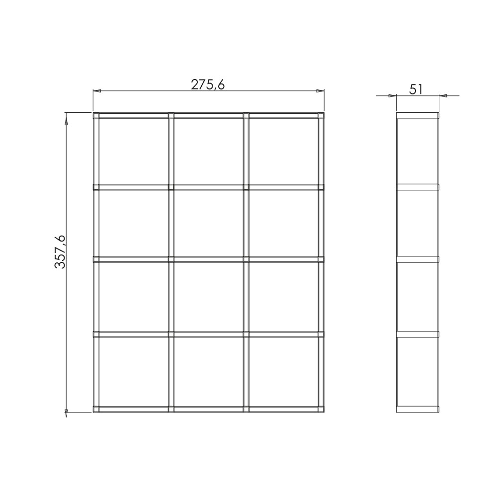 Organización LABRYS para de 12 divisiones, med. 276 x 365 x 51 mm, acabado startdust