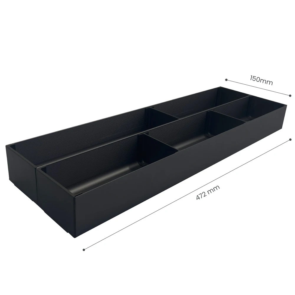 Cubertero REVEAL doble para cajón con 3 divisiones, de 472mm x 150mm, acabado aluminio anodizado antracita