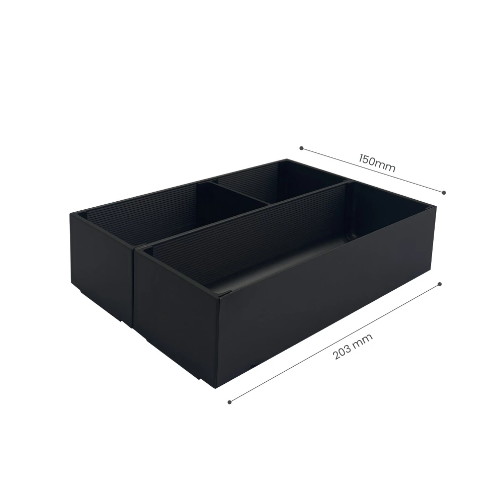 Caja Organizadora REVEAL doble con 3 divisiones, 200mm x 150mm, acabado aluminio anodizado antracita