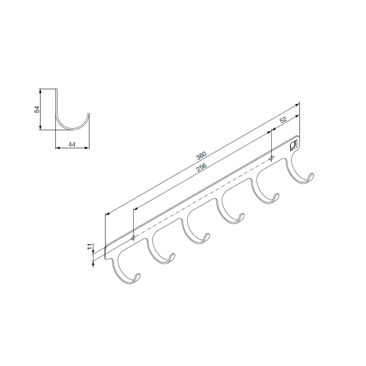 Riel de 6 ganchos LIBELL, longitud 360 mm, color antracita