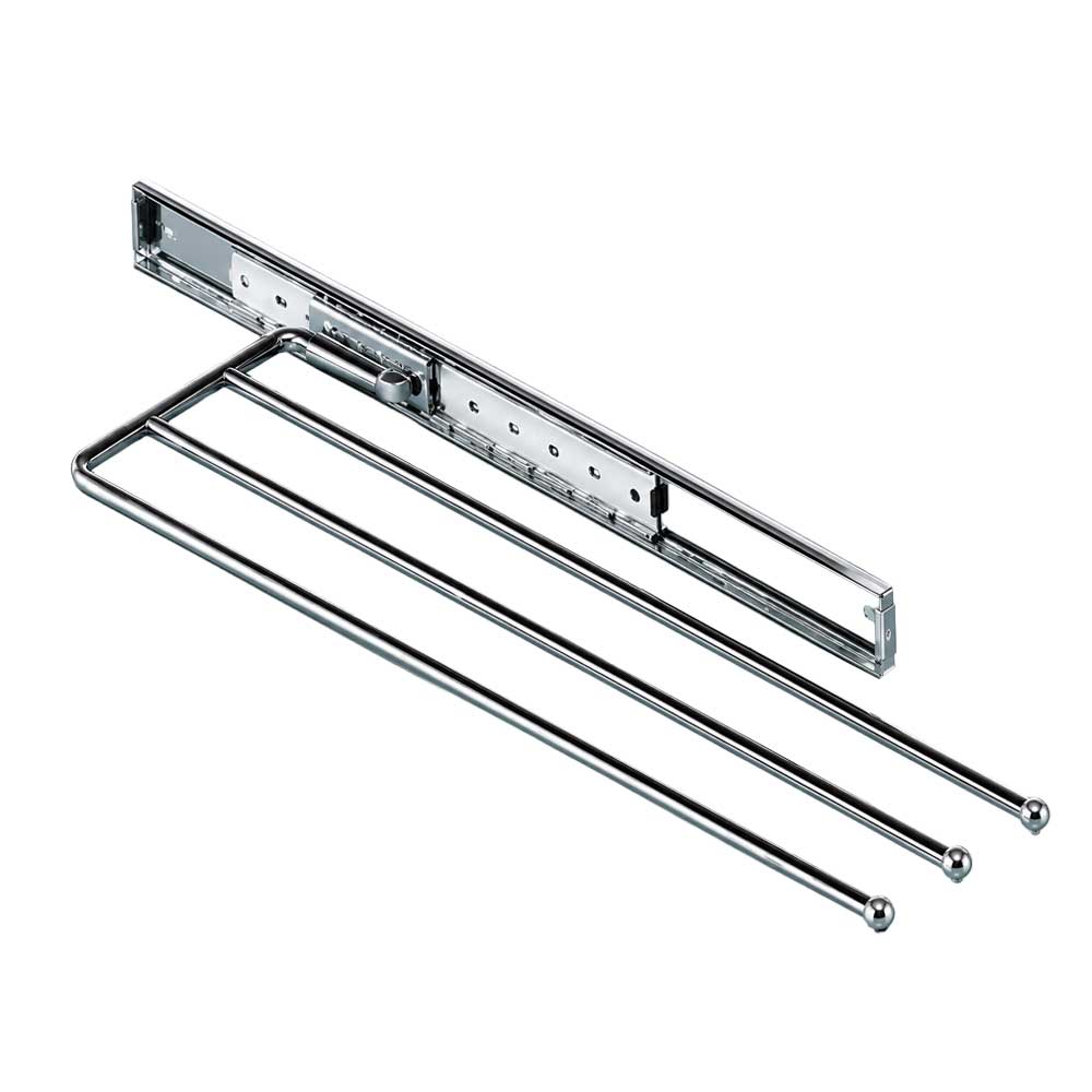 Toallero extensible de tres brazos, acabado cromo brillante