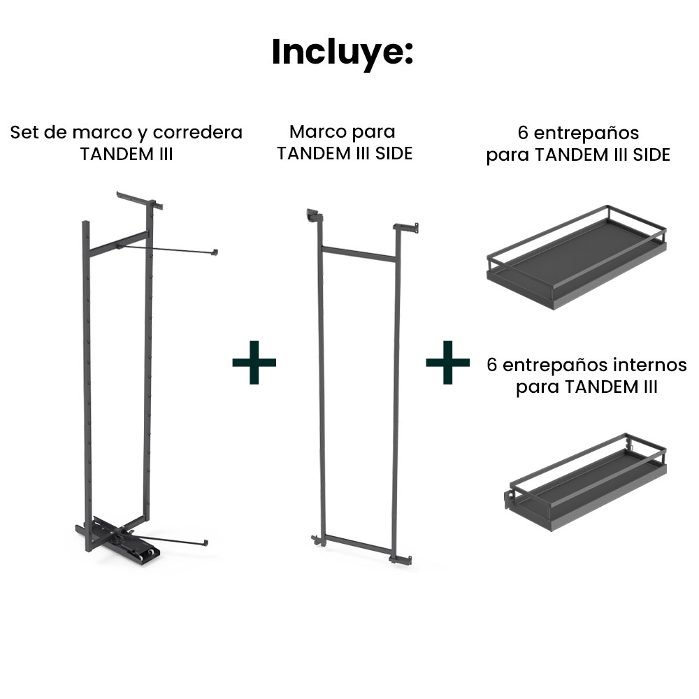 Set TANDEM STYLE III de 6 entrepaños, para mueble de 500 mm ancho, 1700 mm de altura, acabado antracita