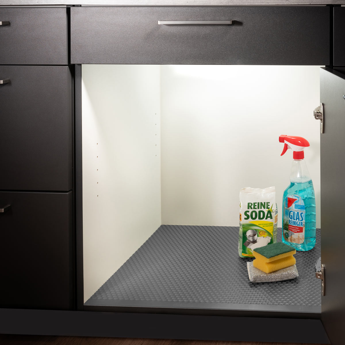 Tapete rígido DROP 2 para bajo fregadero, medida de 1200 mm X 580 mm, color antracita