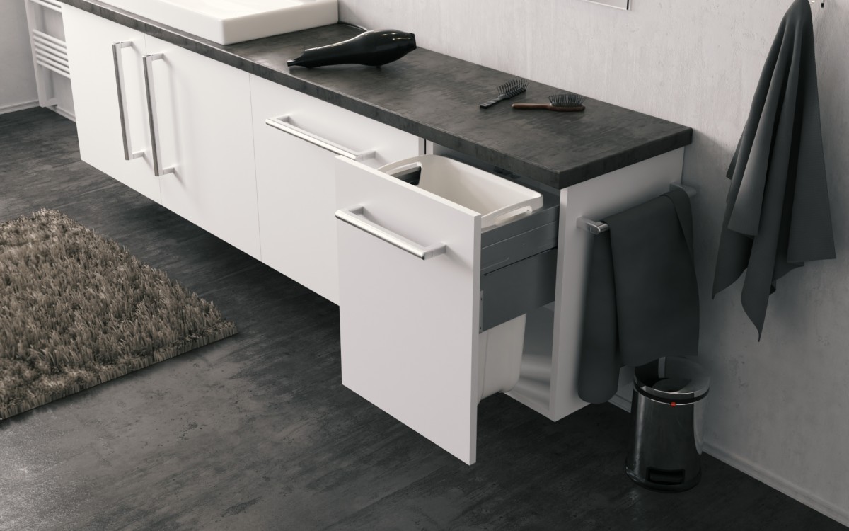 Bote extraíble para ropa LAUNDRY CARRIER para gabinete de 450 mm, cap. total 33 L, color blanco