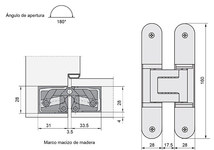 Bisagra TECTUS 340 para puerta de comunicación, capacidad de carga 80 kg por par