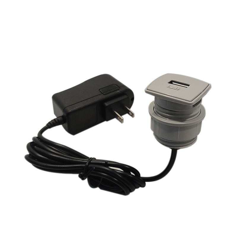 Mini USB SAMBA de carga con grommet para carga de dispositivos móviles, material ABS, acabado gris