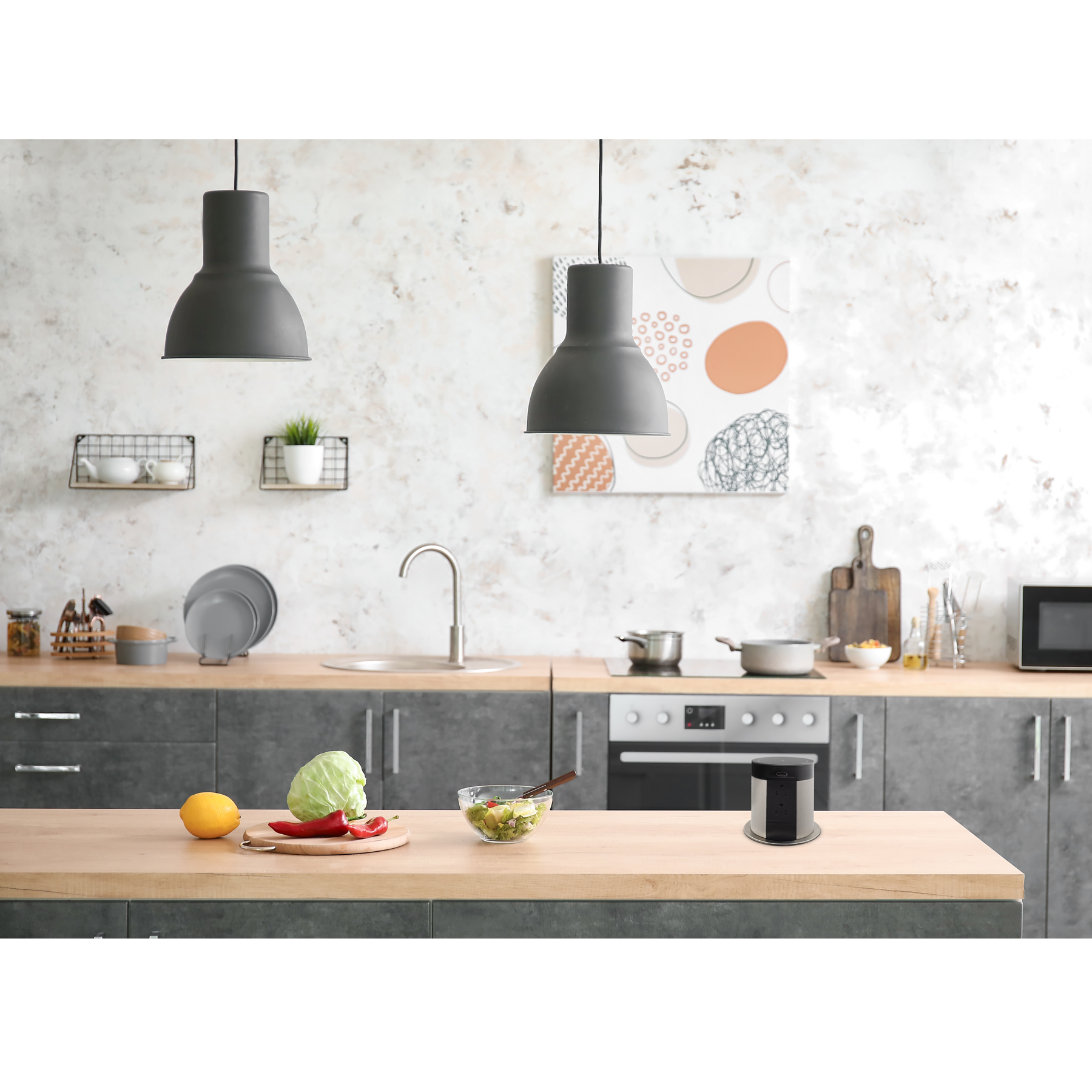 Multicontacto de torre TA 100, 4 sockets, 2 puertos USB A, cargador inalámbrico, color negro