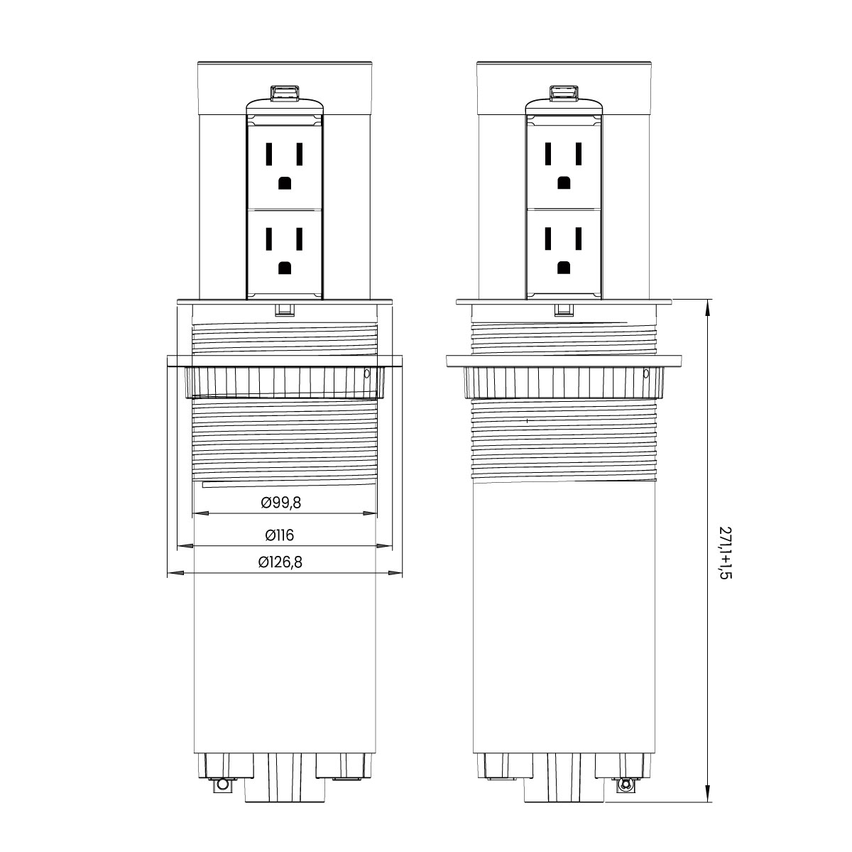 Multicontacto de torre TA 100, 4 sockets, 2 puertos USB A, cargador inalámbrico, color negro