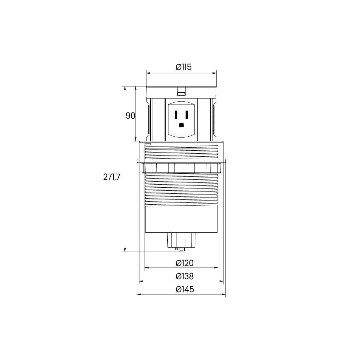 Multicontacto de torre TA 120, 4 sockets, 2 puertos USB A, 2 puertos de conexión CAT 6 y cargador por inducción, color negro