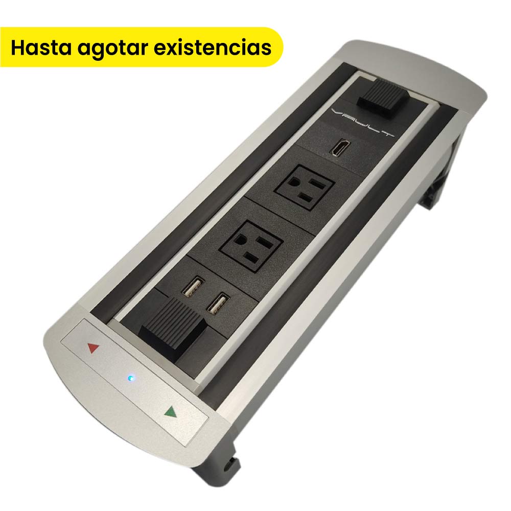 Multicontacto TURN 2, 2 conexiones eléctricas, 2 USB de carga y 1 HDMI, acabado aluminio
