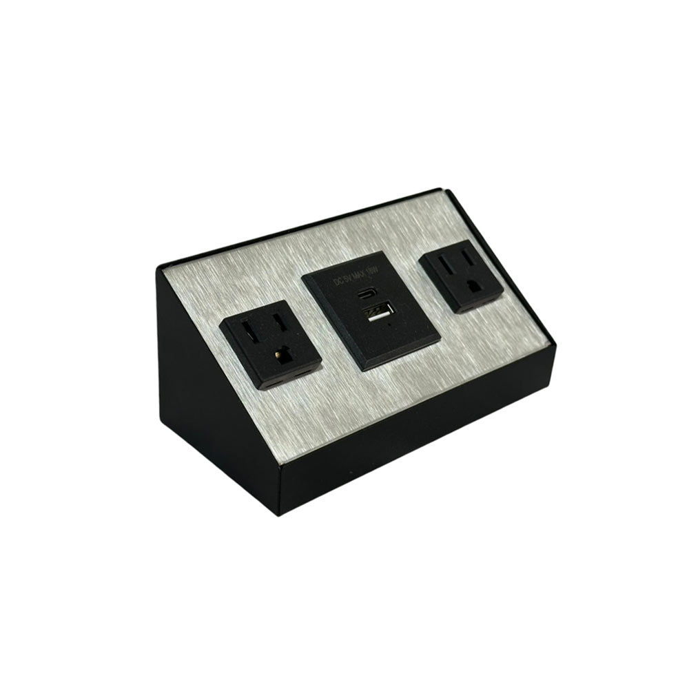 Multicontacto CITY, 2 sockets, 1 puertos USB A-C, acabado inox con negro