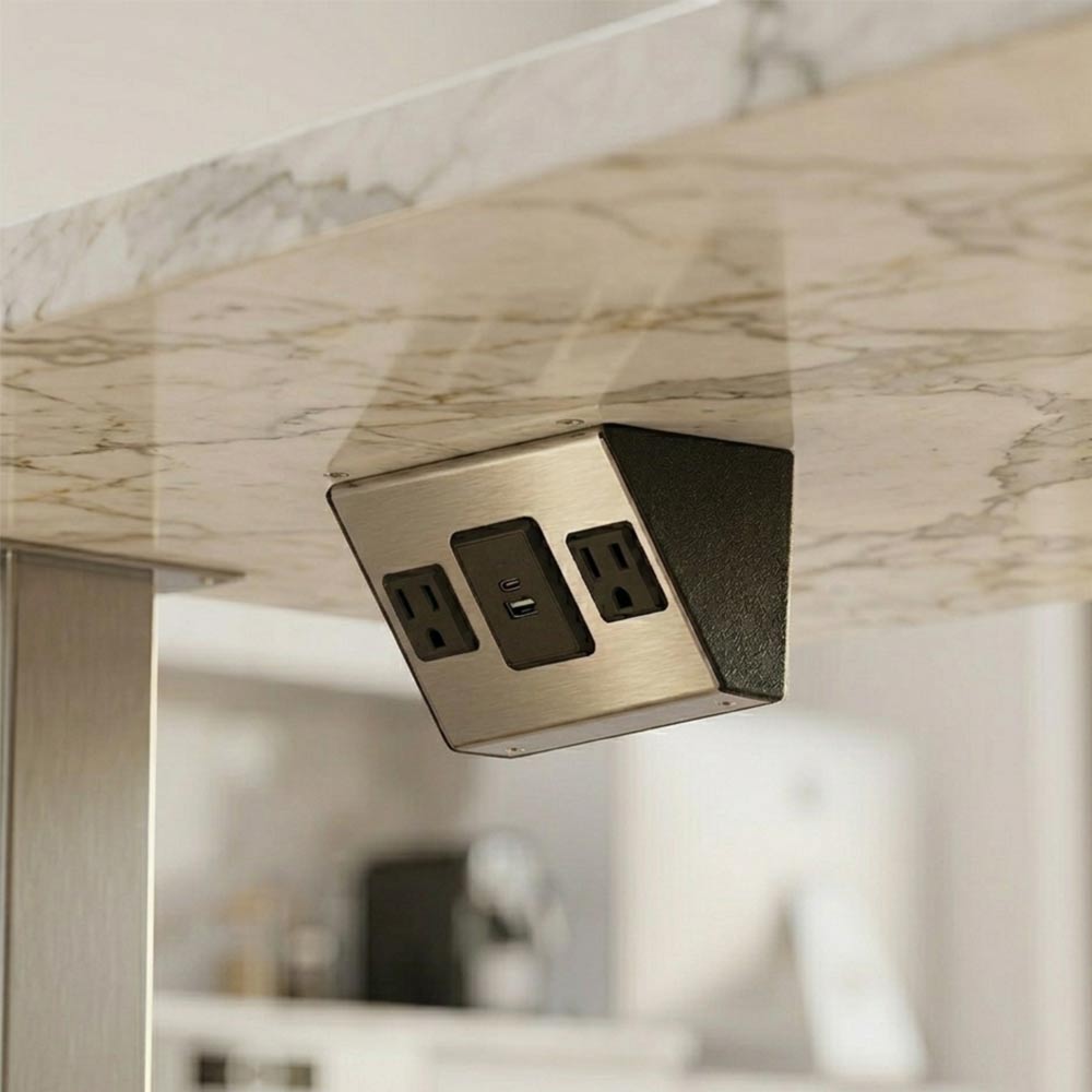 Multicontacto CITY, 2 sockets, 1 puertos USB A-C, acabado inox con negro