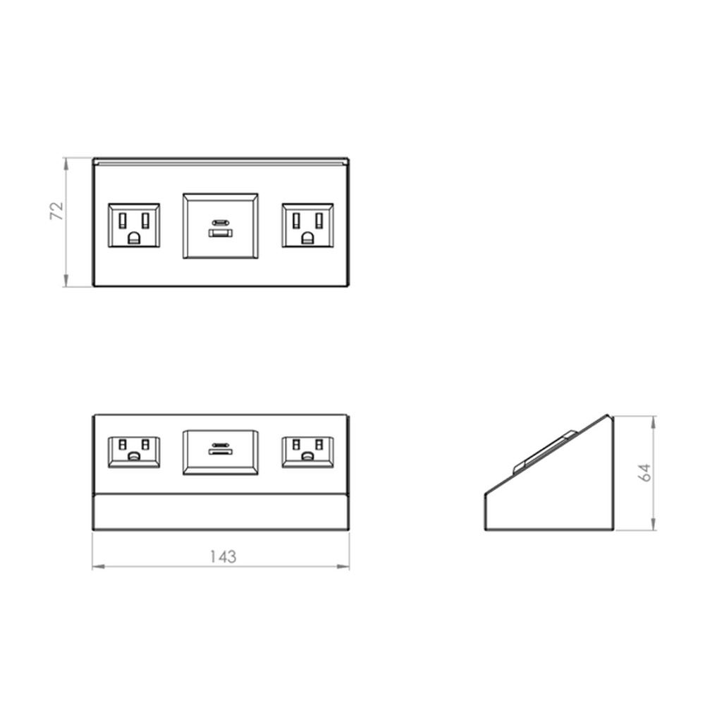 Multicontacto CITY, 2 sockets, 1 puertos USB A-C, acabado inox con negro