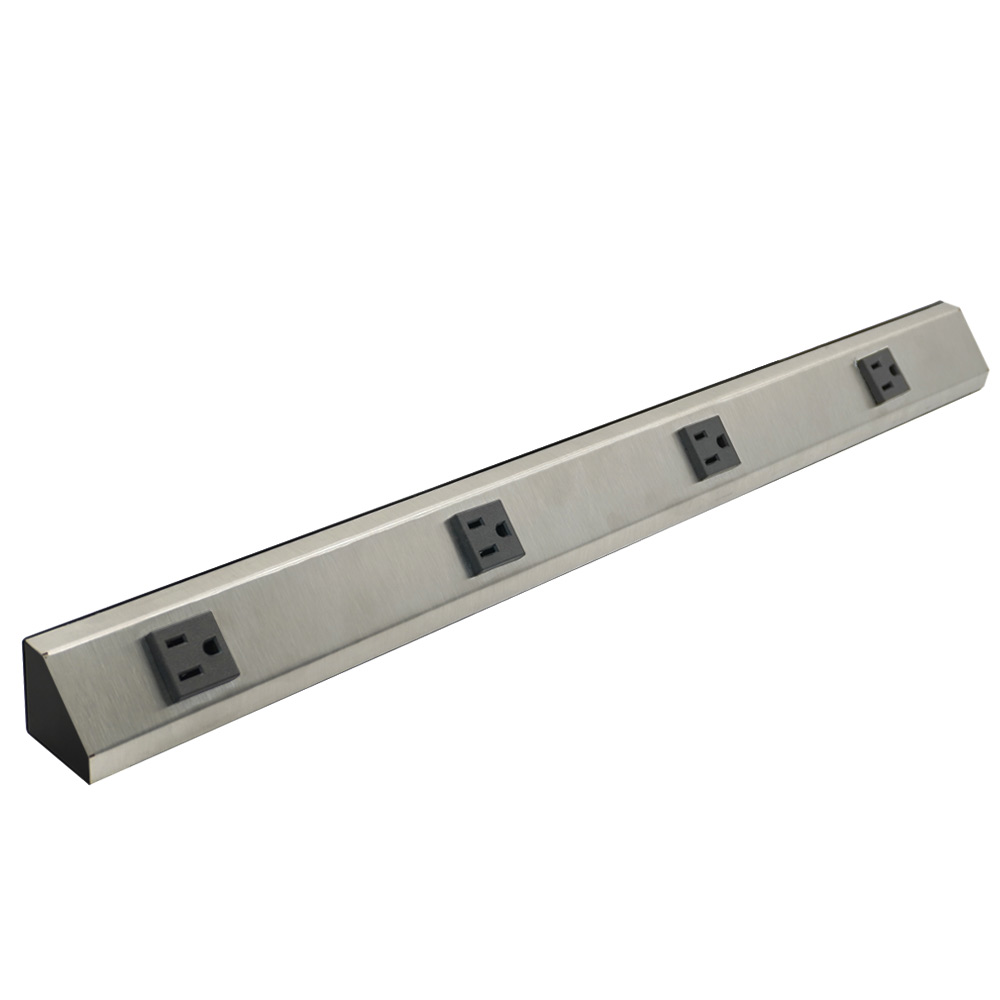 Multicontacto STATE tipo regleta, 4 sockets, acabado inox con negro