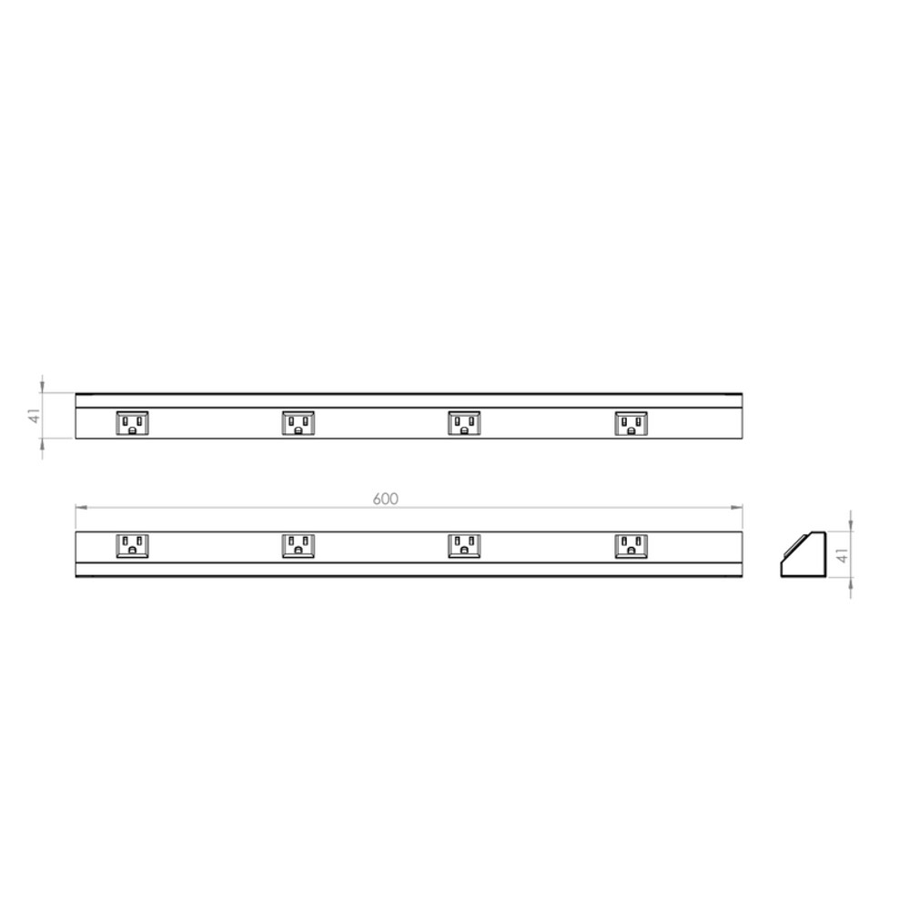 Multicontacto STATE tipo regleta, 4 sockets, acabado inox con negro