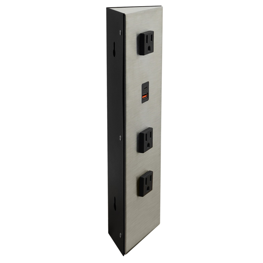 Multicontacto COUNTRY para esquina, 3 sockets, 1 puertos USB A-C, acabado inox con negro