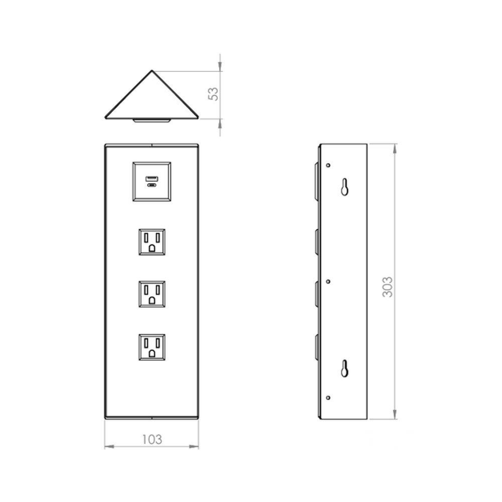 Multicontacto COUNTRY para esquina, 3 sockets, 1 puertos USB A-C, acabado inox con negro