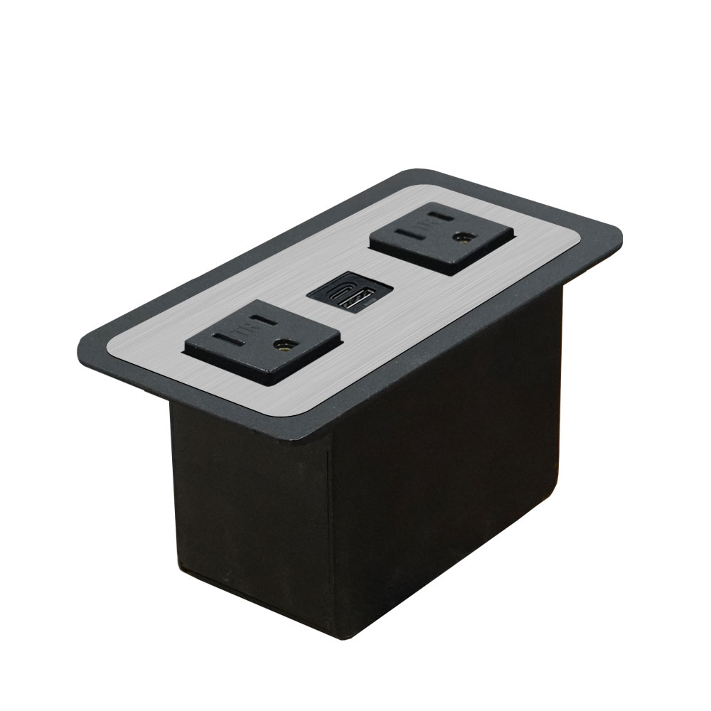 Multicontacto TOWN para embutir , 2 sockets, 1 puertos USB A-C, acabado inox con negro